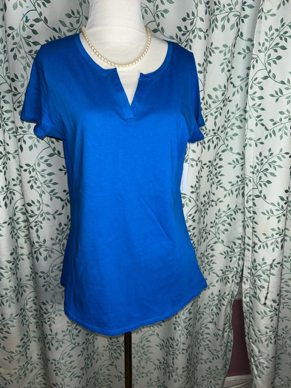New York & Company Bright Royal Blue Short Sleeve Notch-Neck Tee